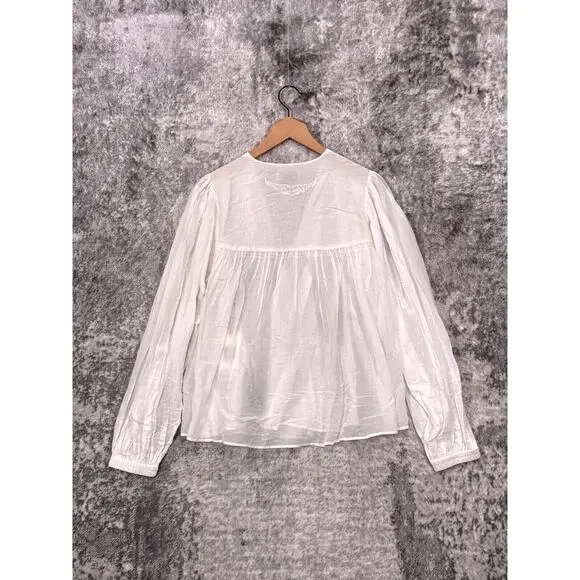 New Zadig Voltaire Top Medium Womens White Cotton Voile Cross Blouse Lightweight - Picture 3 of 9
